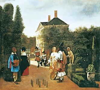 Pieter de Hooch Skittle Players in a Garden Norge oil painting art